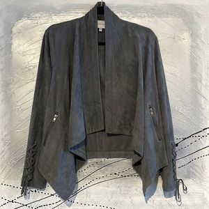 Cupcakes & Cashmere Open Front Faux Suede Jacket Size XS Grey NWOT